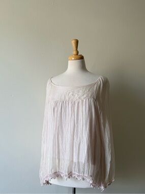 Keysha Made in Italy Blush Silk Boho Peasant Top